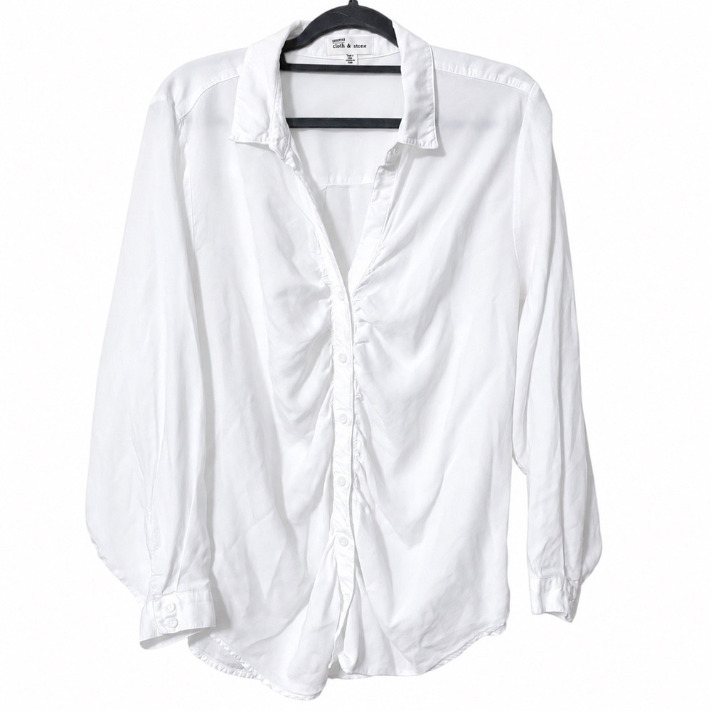 Cloth & Stone Anthropologie Womens 1X Button Down Shirt White Tencel Clean Girl
